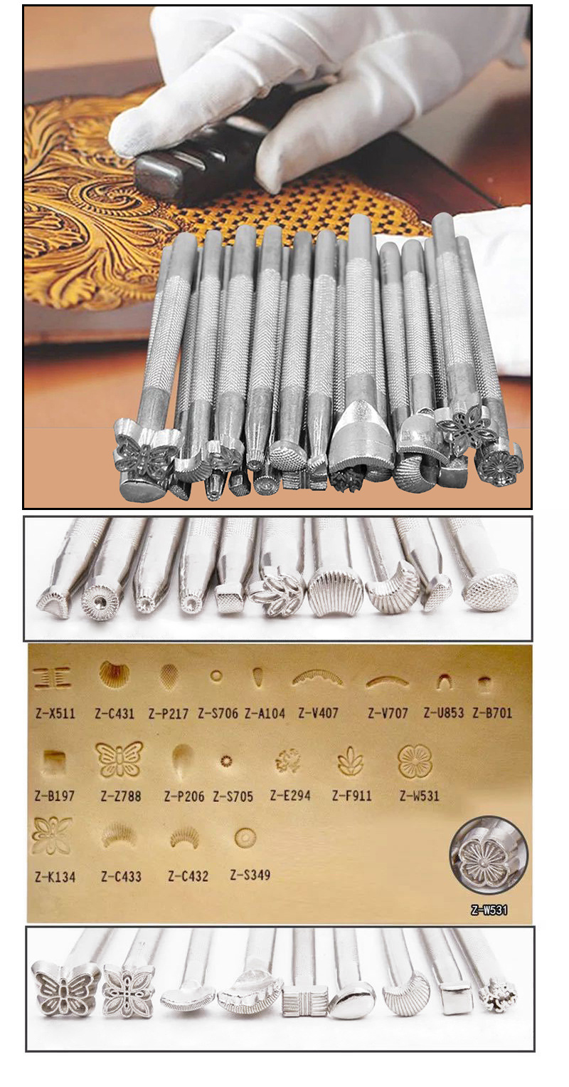 professional 20 piece leather stamping & carving tool kit complete diy leathercraft set for bags, belts & wallets